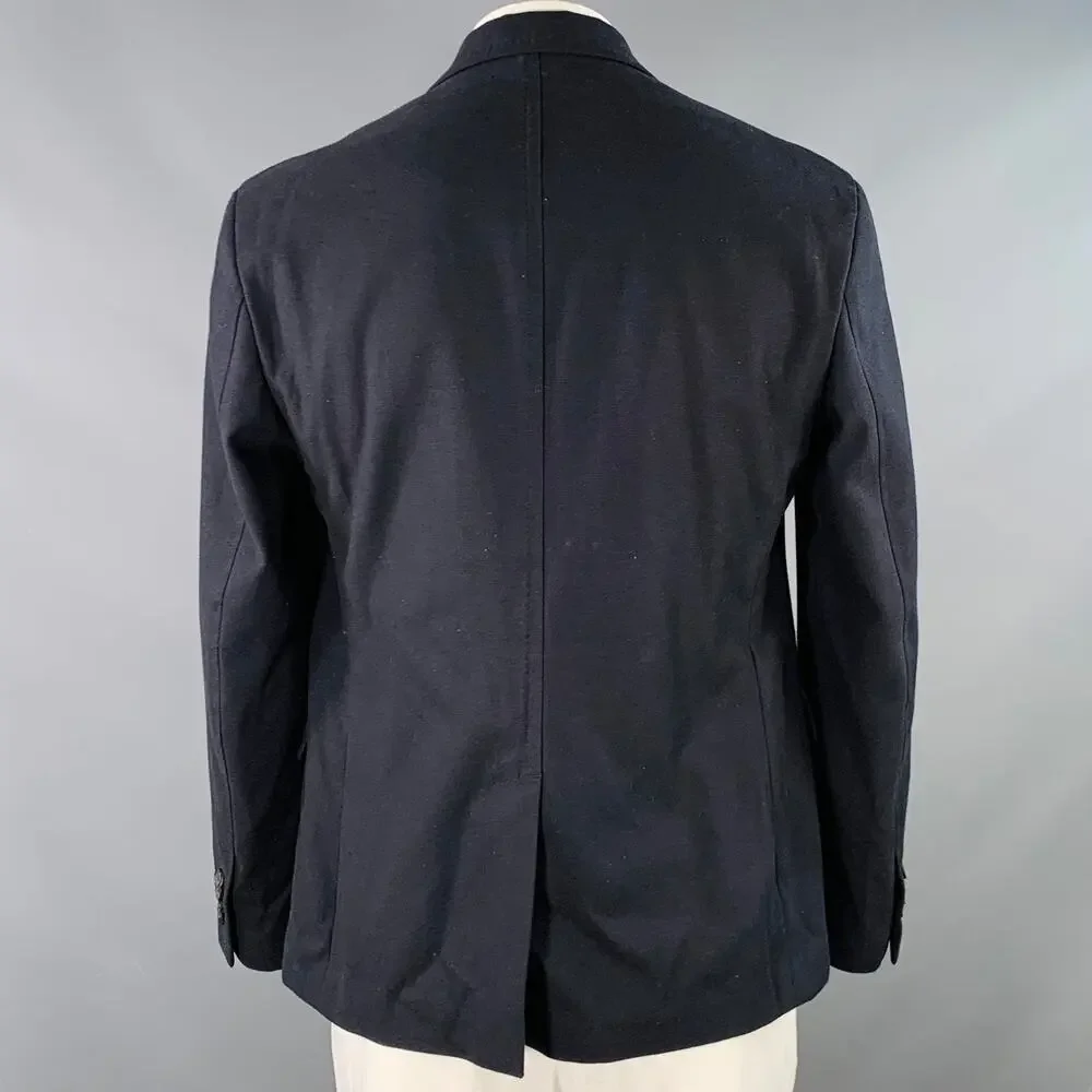 SALVATORE FERRAGAMO Size 42 Navy Twill Virgin Wool Cotton Sport Coat